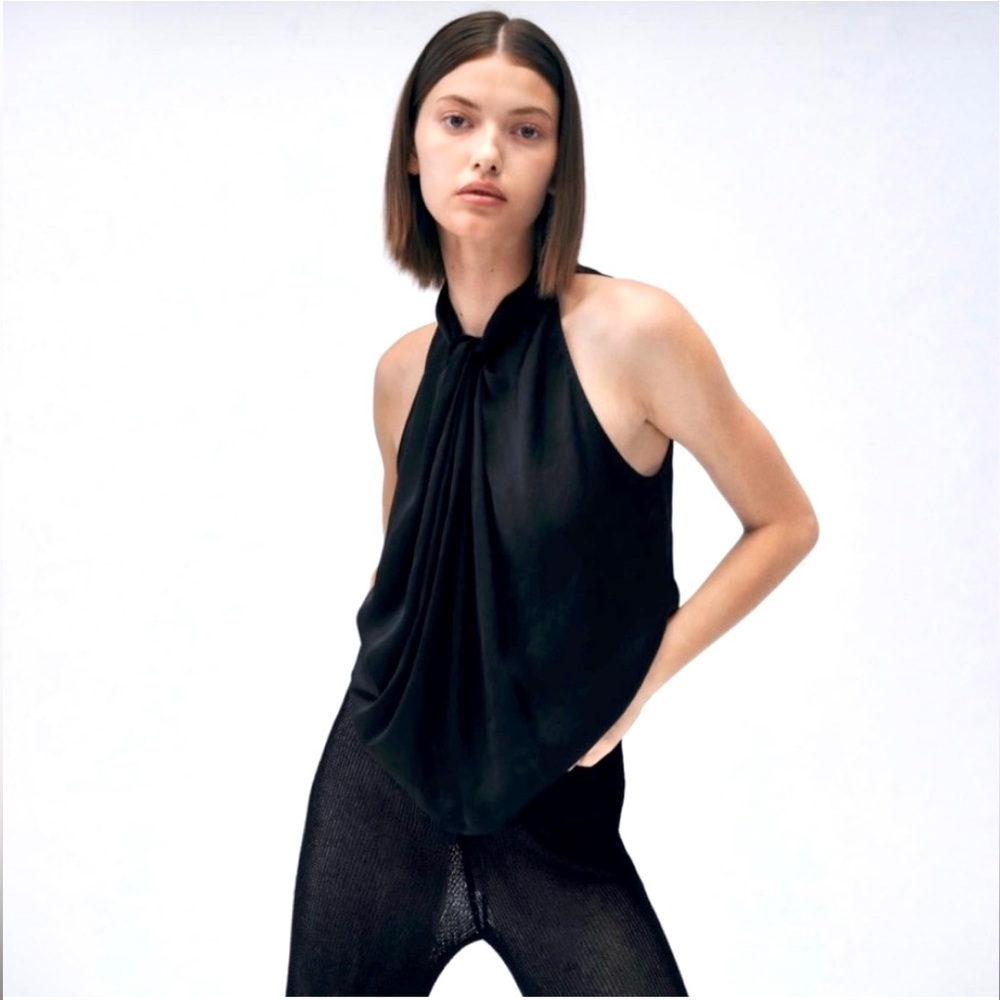Zara NWT Knotted Satin Top Sleeveless Black Made in Turkey Size Small